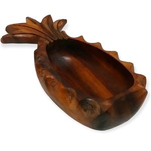 Hand Made Monkey Wood Carved Wooden Bowl Pineapple Dish Vintage Tiki Bar